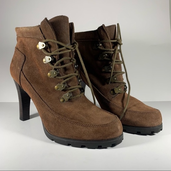 Ralph Lauren Nubuck Brown Lace Leather Boots - Picture 1 of 10